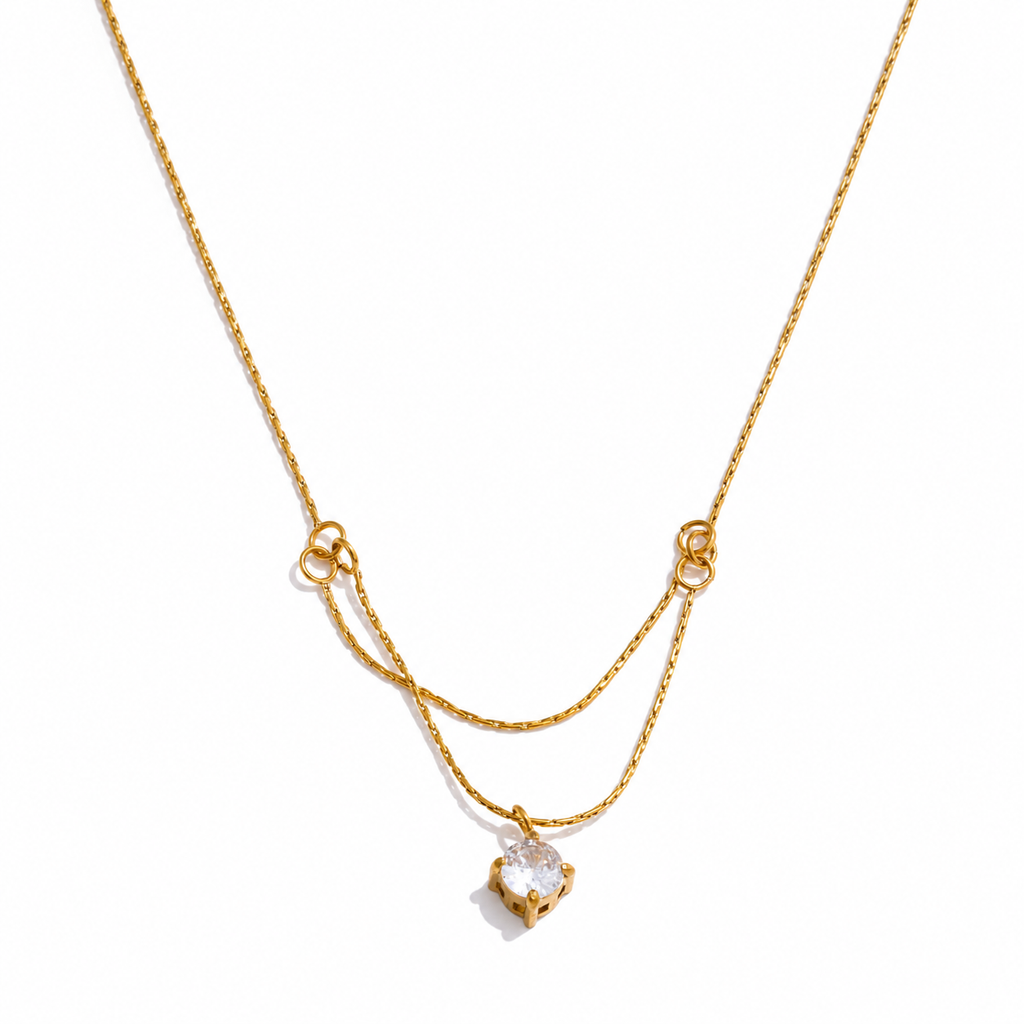 Veda 18K Gold Plated Solitaire CZ Pendant Necklace