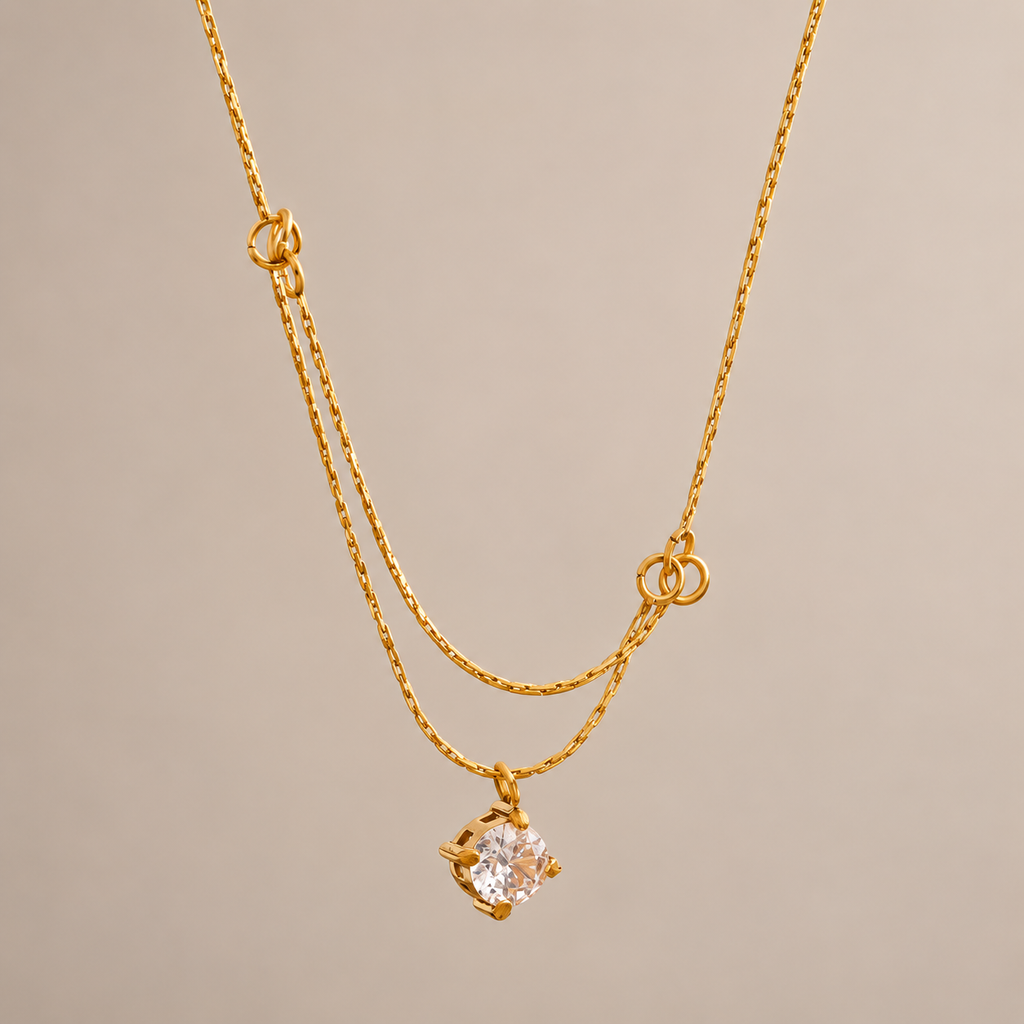 Veda 18K Gold Plated Solitaire CZ Pendant Necklace