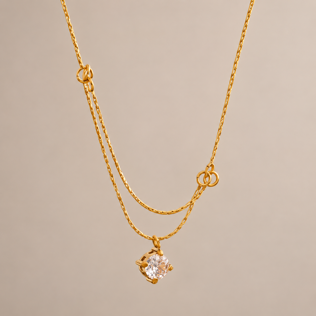 Veda 18K Gold Plated Solitaire CZ Pendant Necklace