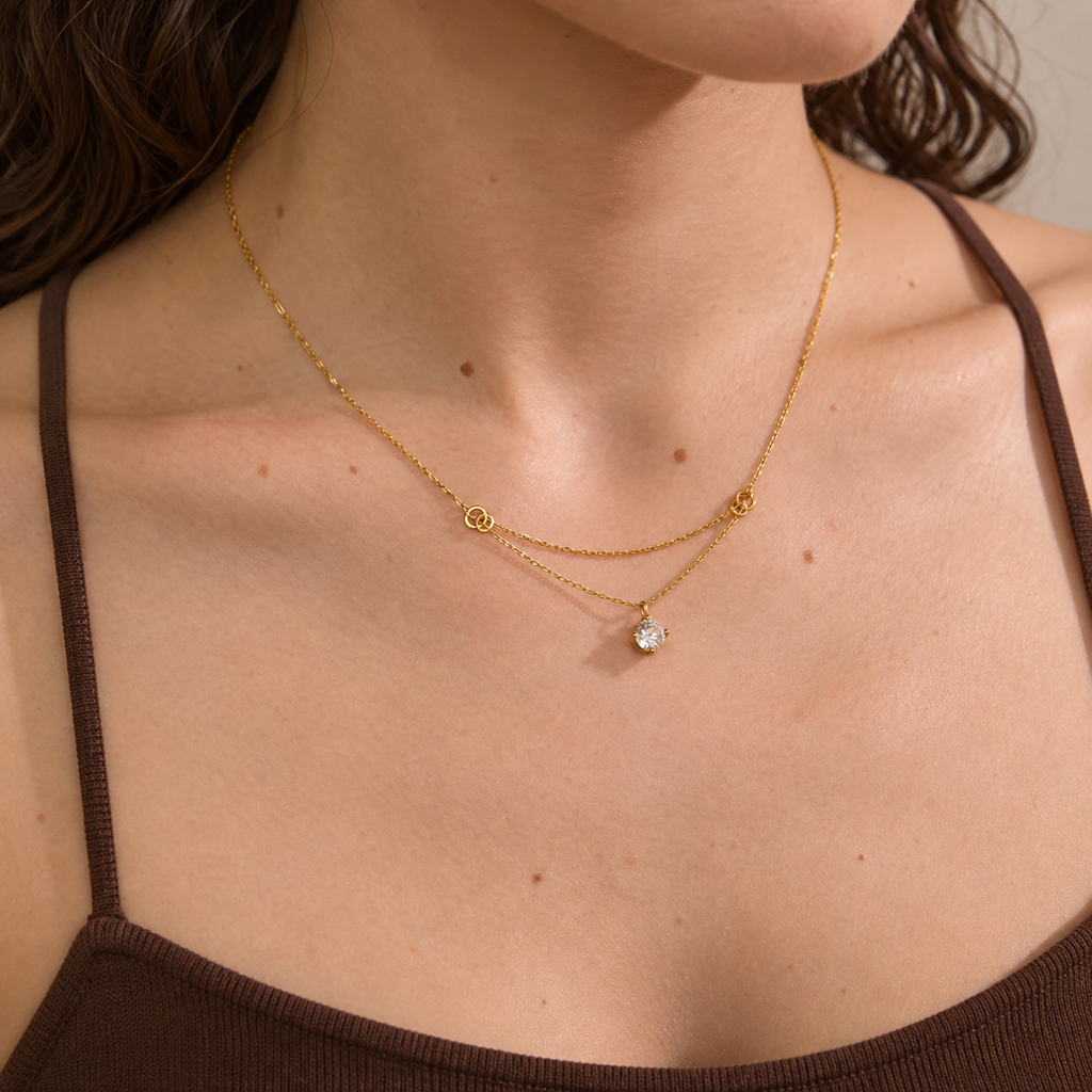 Veda 18K Gold Plated Solitaire CZ Pendant Necklace