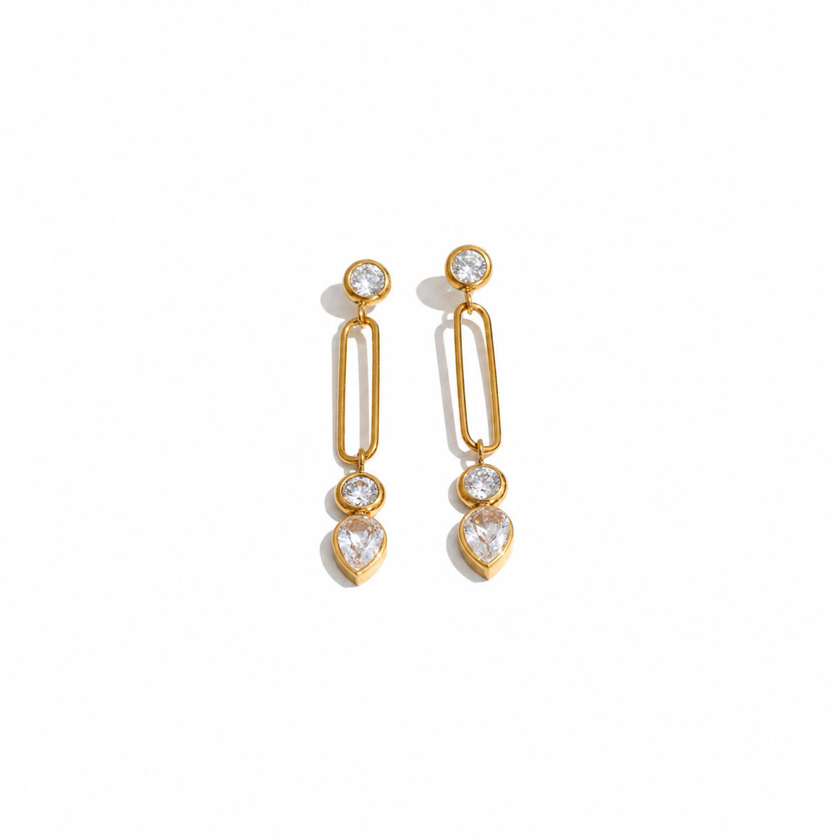 Myra 18K Gold Plated Geometric CZ Long Drop Earrings