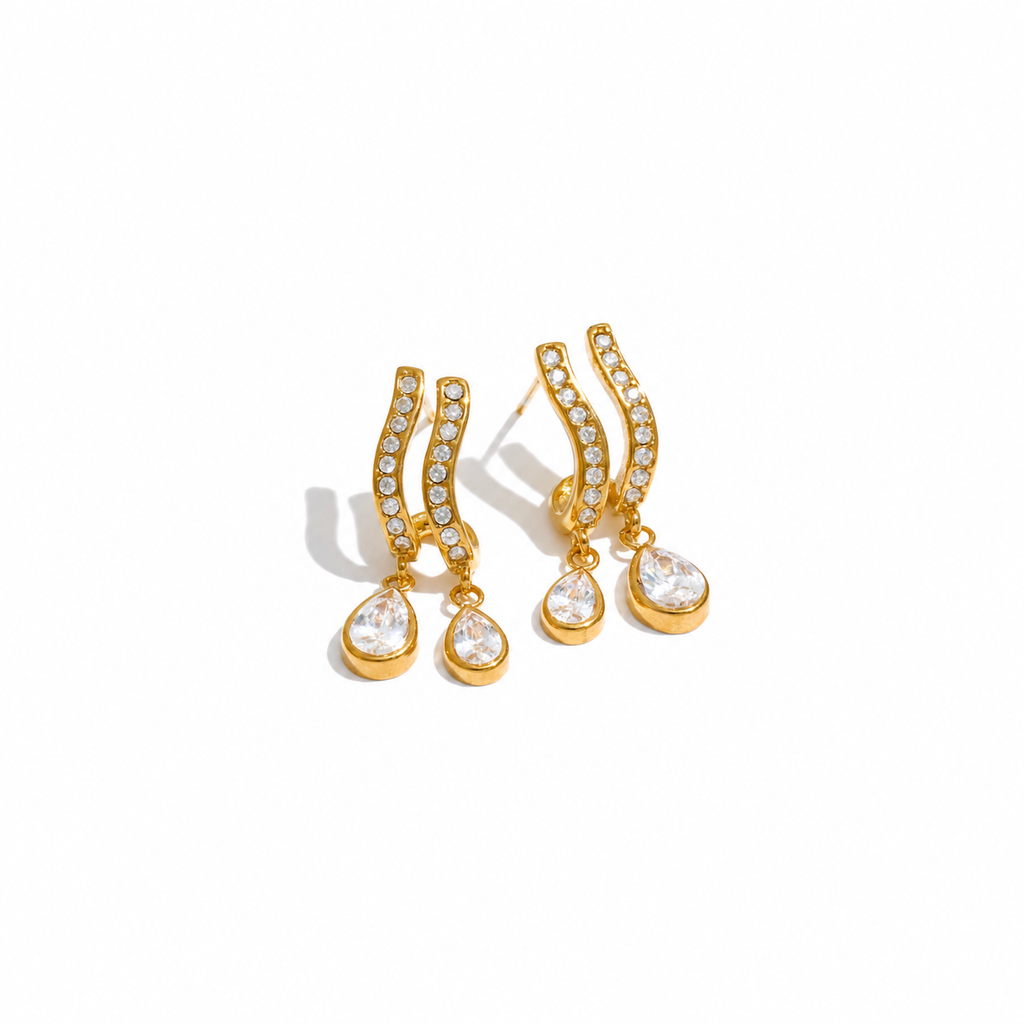 Zara Pave CZ Curved Statement Drop Earrings