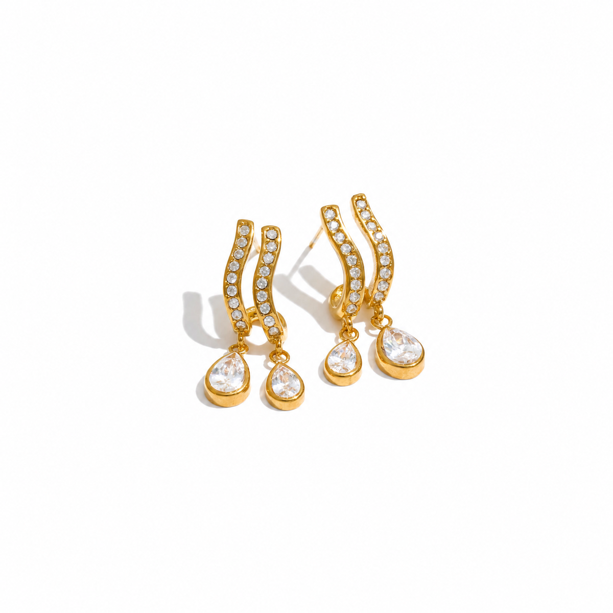 Zara Pave CZ Curved Statement Drop Earrings