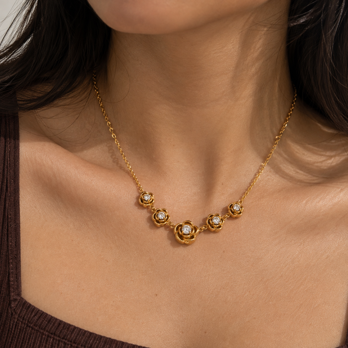 Talia 18K Gold Plated Rose CZ Pendant Necklace