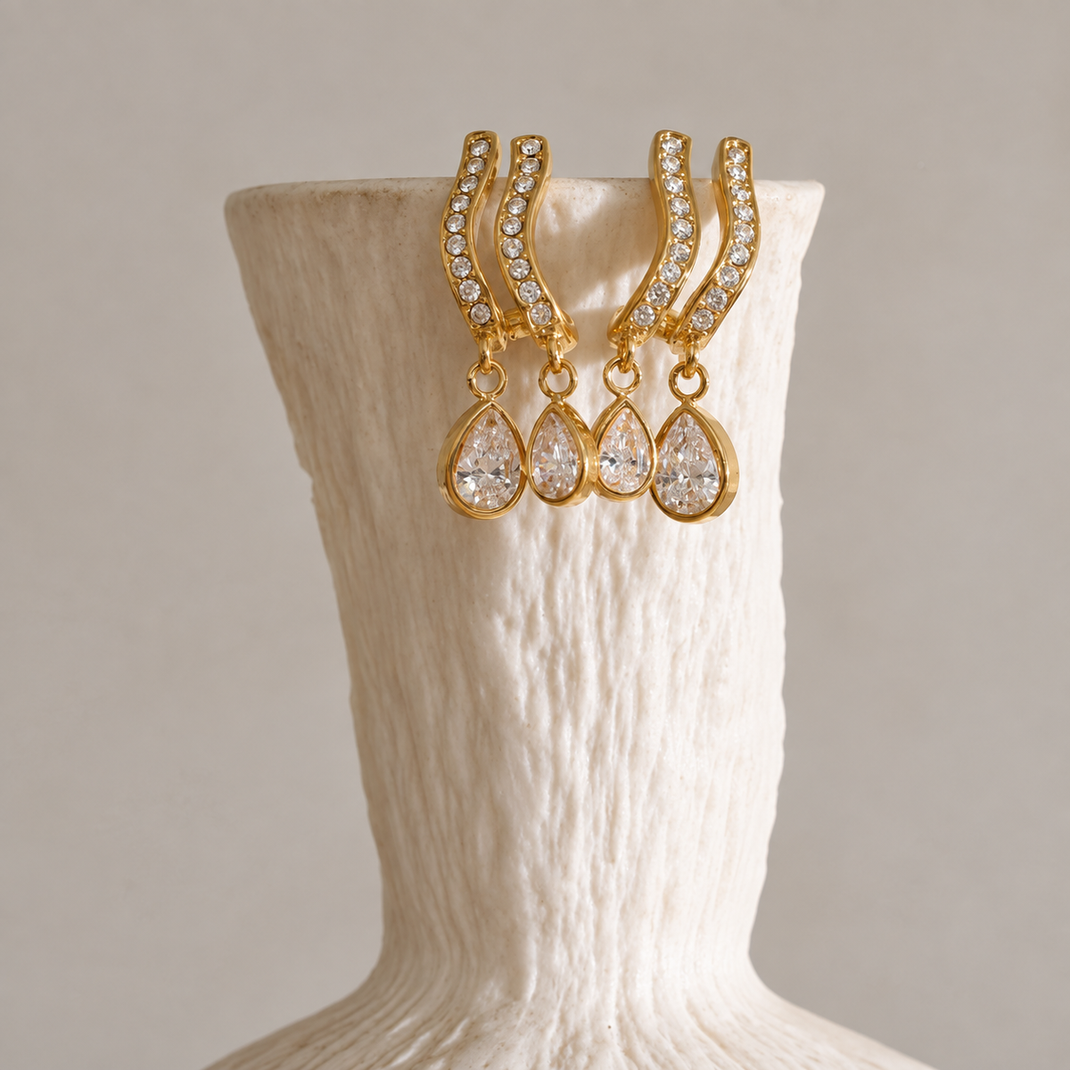 Zara Pave CZ Curved Statement Drop Earrings