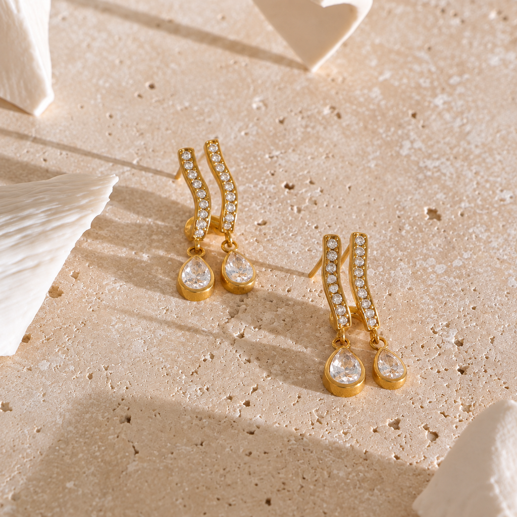 Zara Pave CZ Curved Statement Drop Earrings