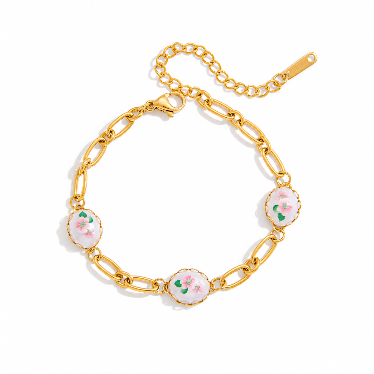 Aarohi Gold Floral Charm Link Bracelet