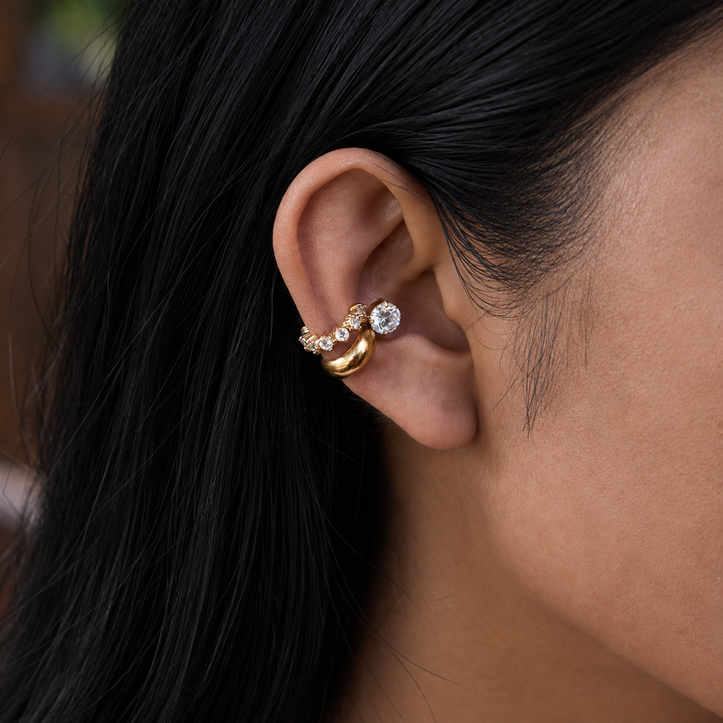 Zara Chunky Huggie Earrings with Round CZ