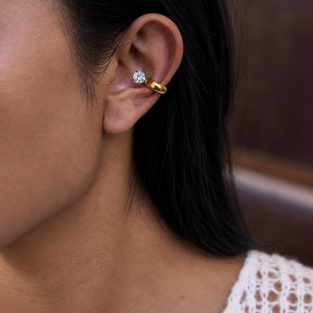 Zara Chunky Huggie Earrings with Round CZ