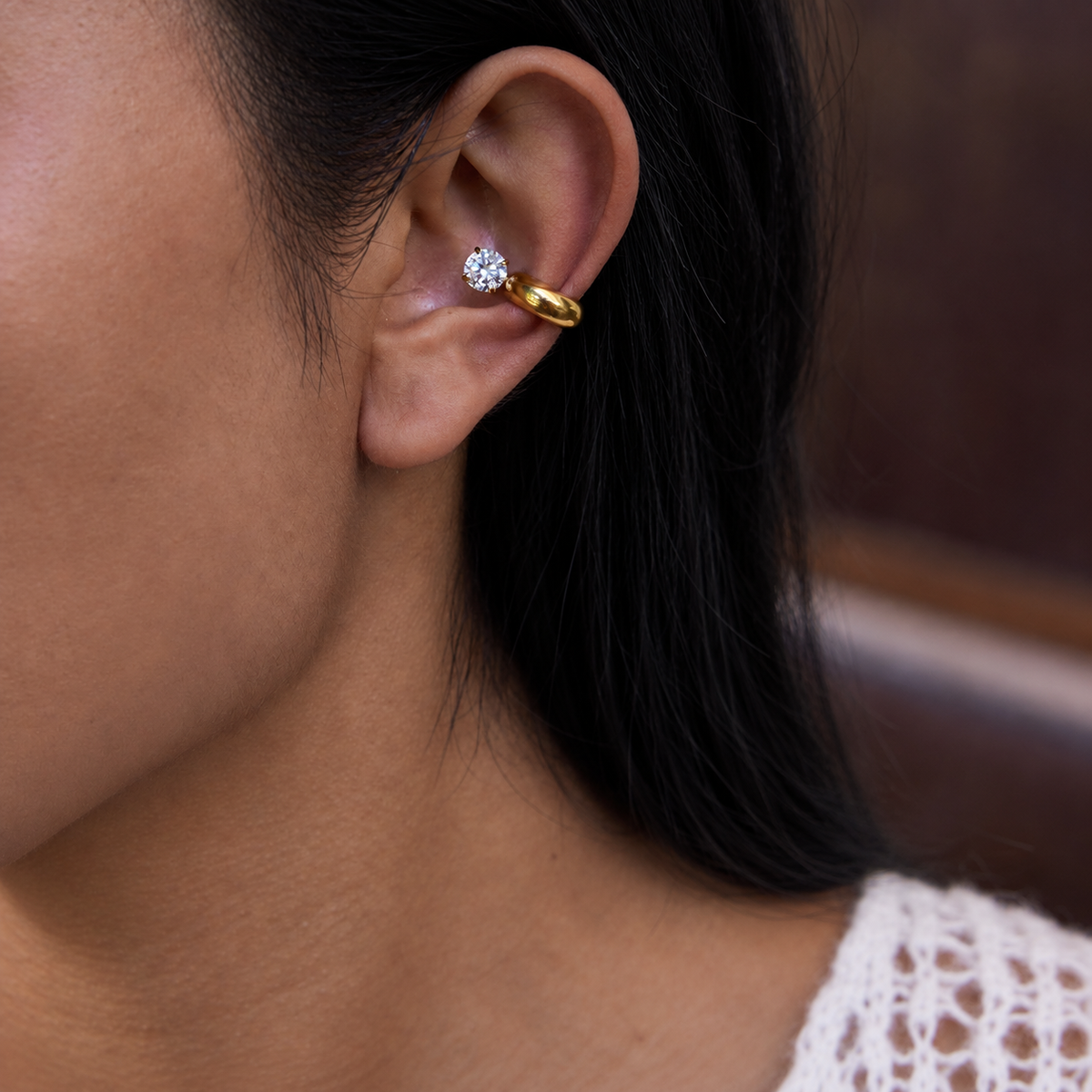 Zara Chunky Huggie Earrings with Round CZ