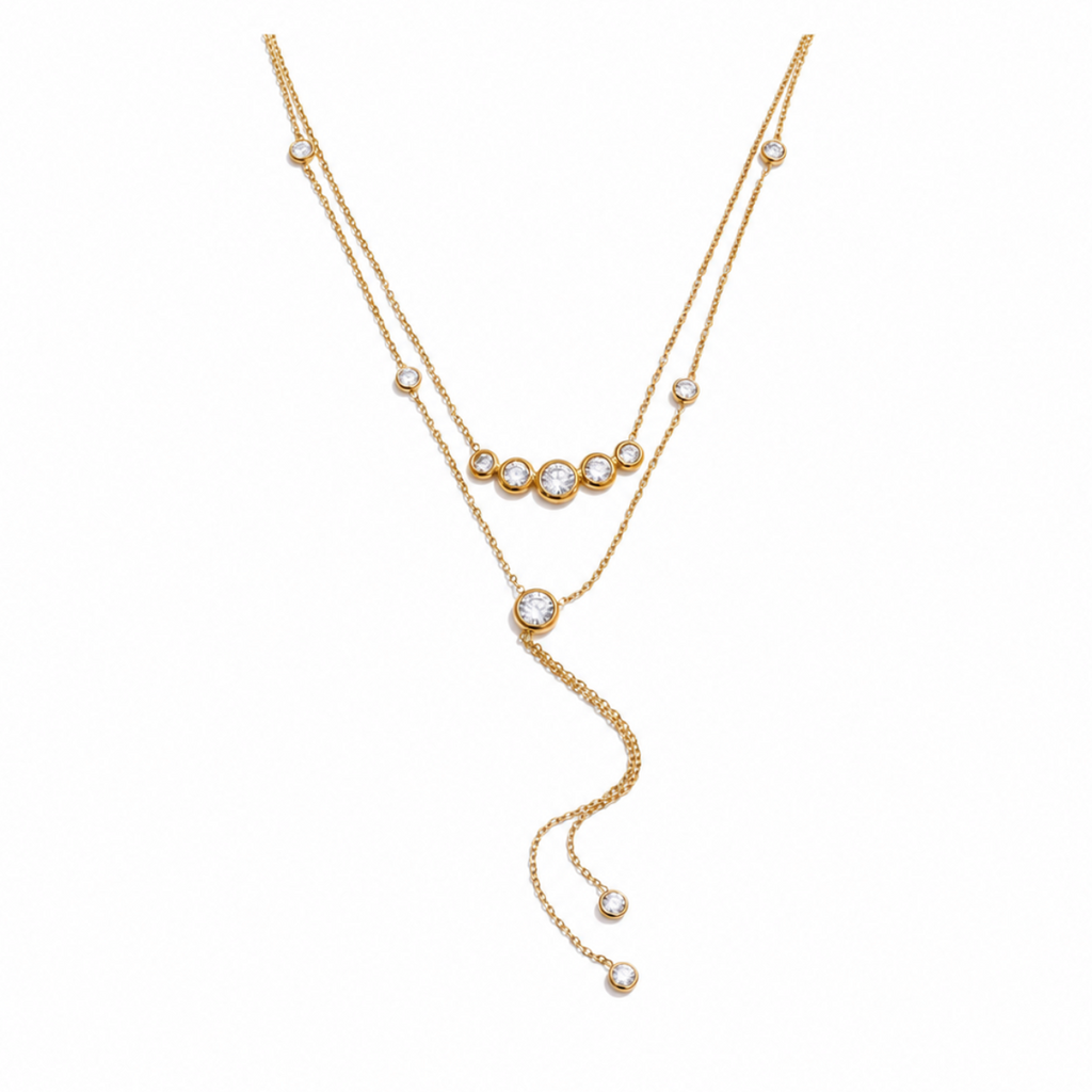Nylah 18K Gold Plated Layered CZ Station Necklace