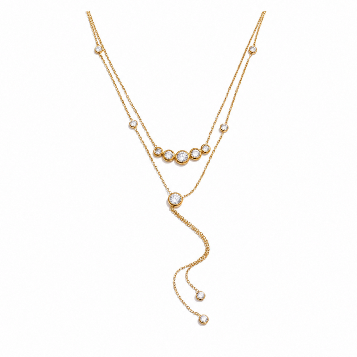 Nylah 18K Gold Plated Layered CZ Station Necklace