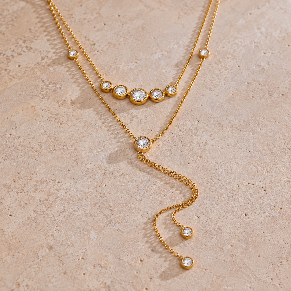 Nylah 18K Gold Plated Layered CZ Station Necklace