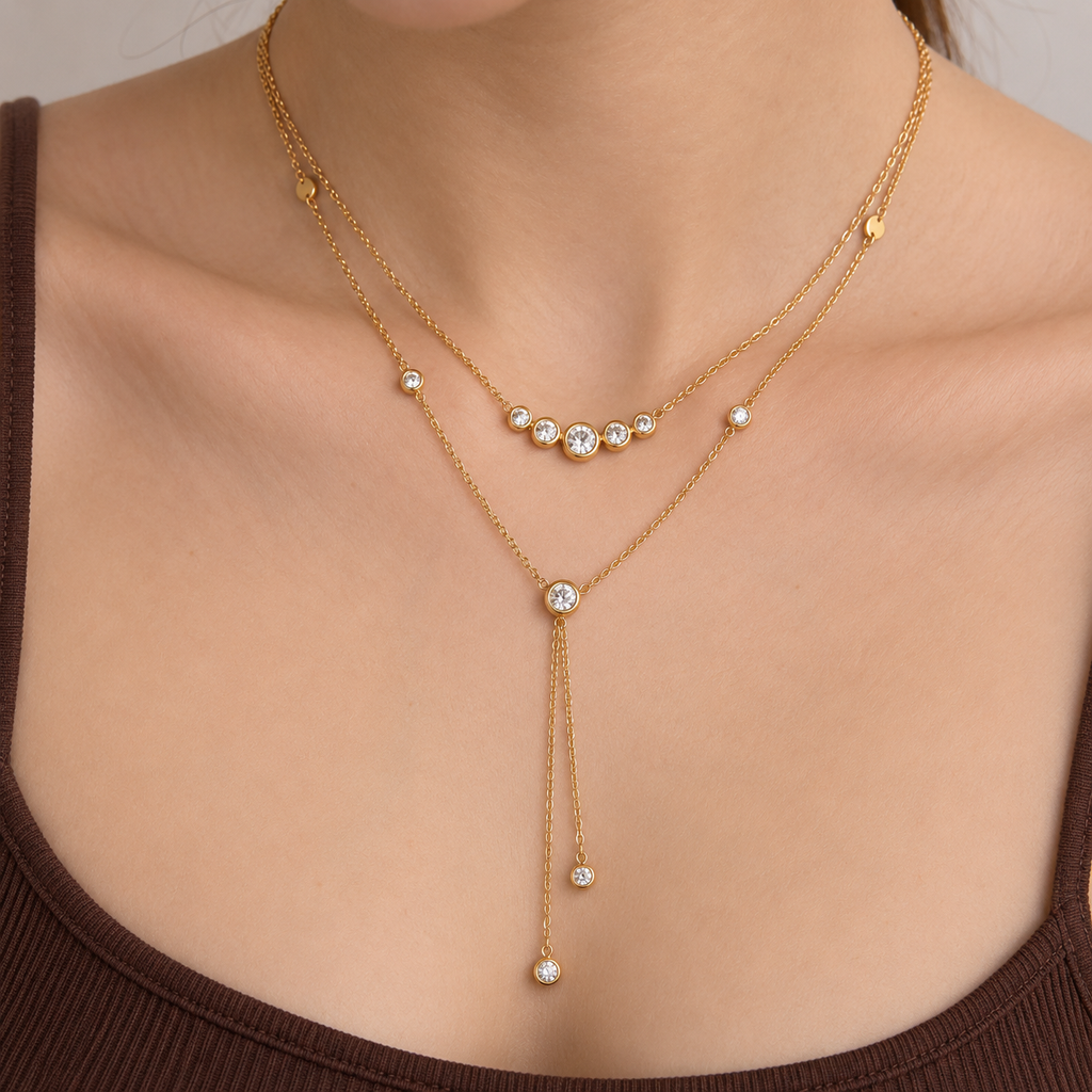 Nylah 18K Gold Plated Layered CZ Station Necklace