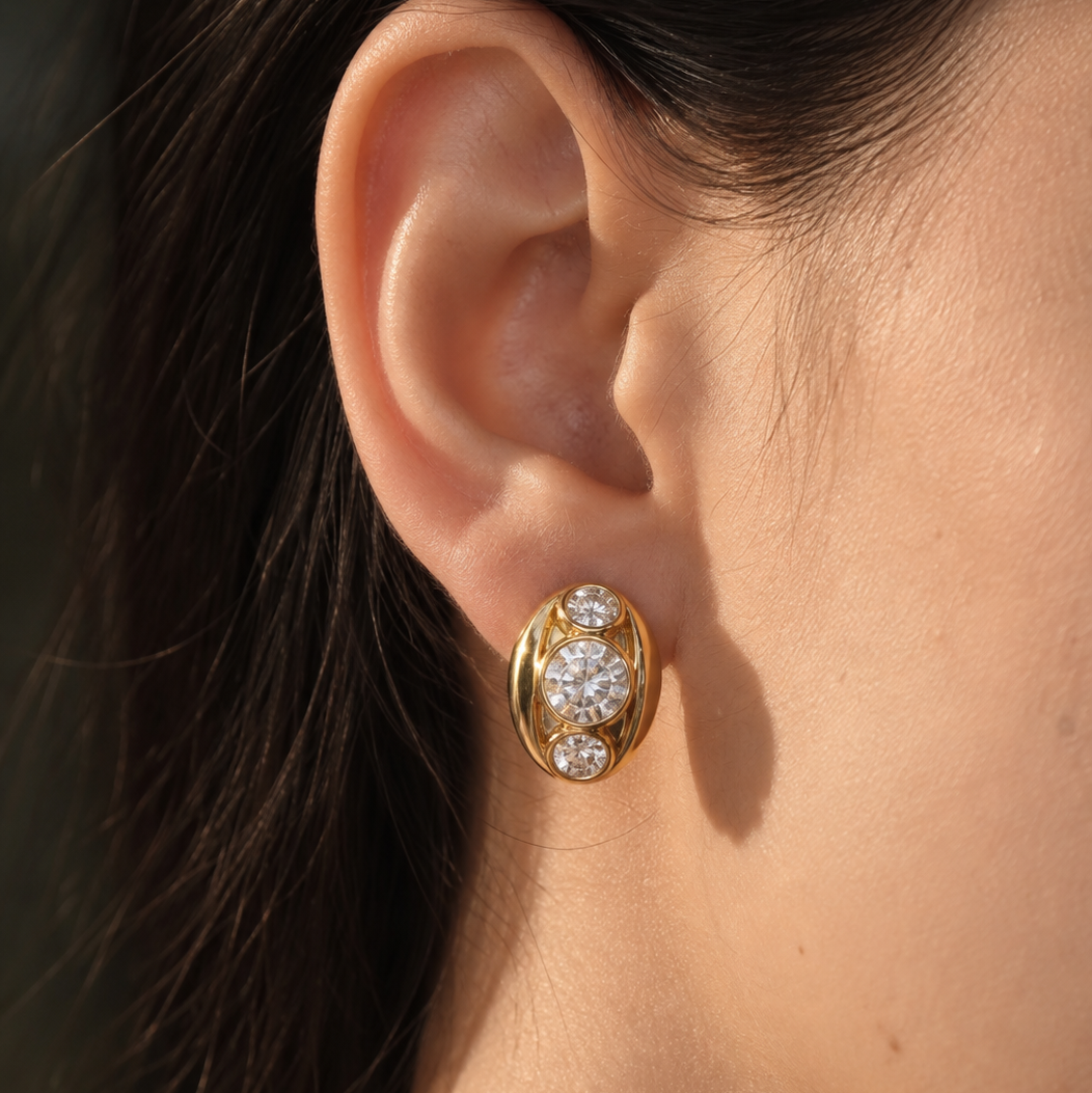 Anaya Oval CZ Huggie Stud Earrings