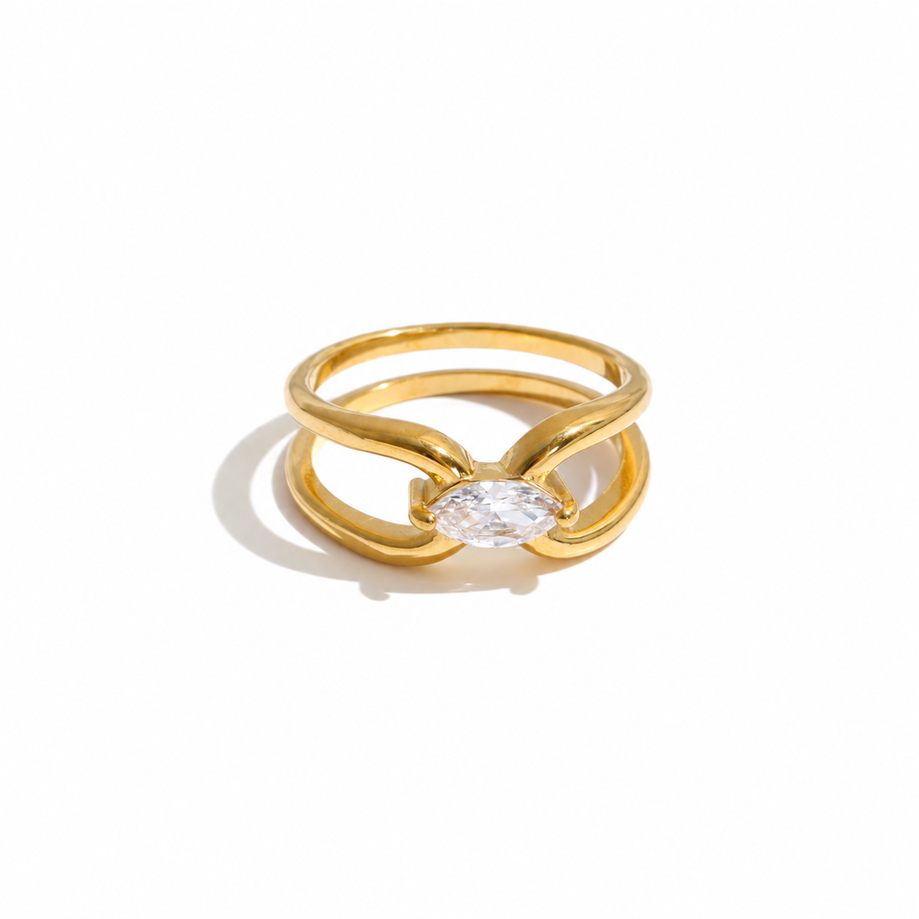 Ava Double Band Cushion CZ Open Ring