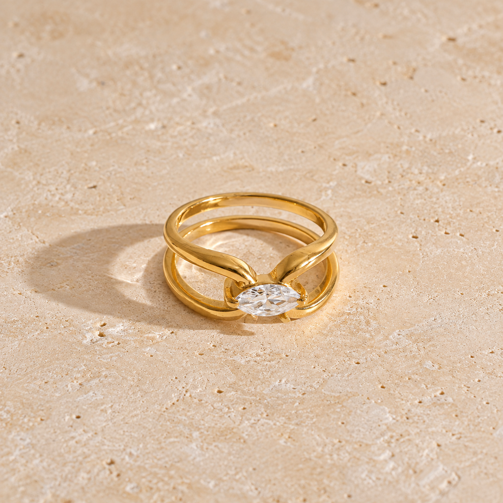 Ava Double Band Cushion CZ Open Ring