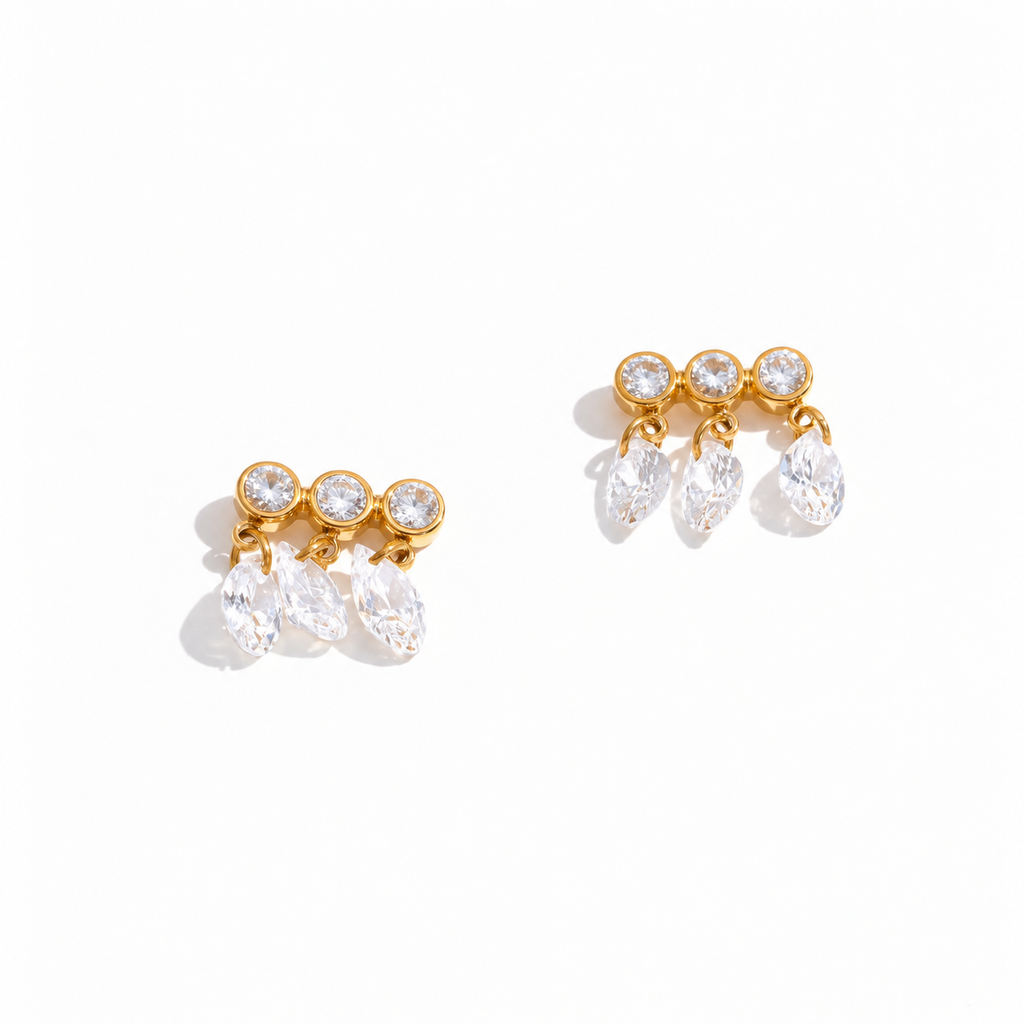 Serena Three Stone CZ Drop Earrings