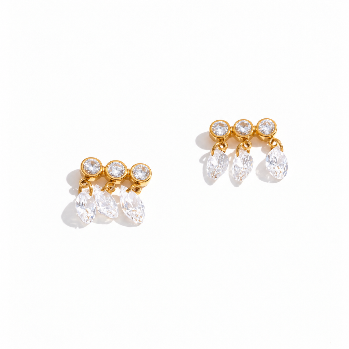Serena Three Stone CZ Drop Earrings