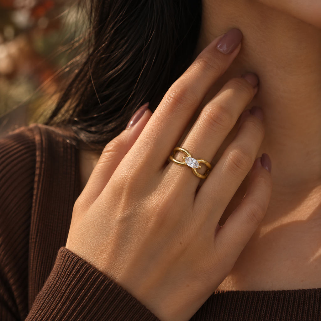 Ava Double Band Cushion CZ Open Ring