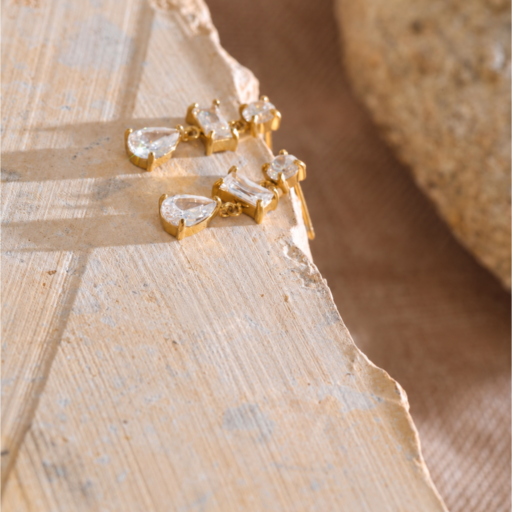 Mira CZ Geometric Statement Drop Earrings