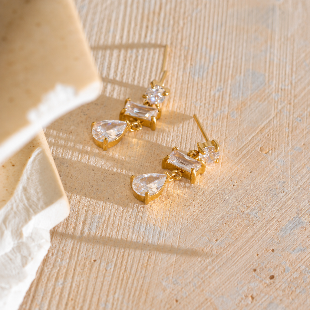 Mira CZ Geometric Statement Drop Earrings