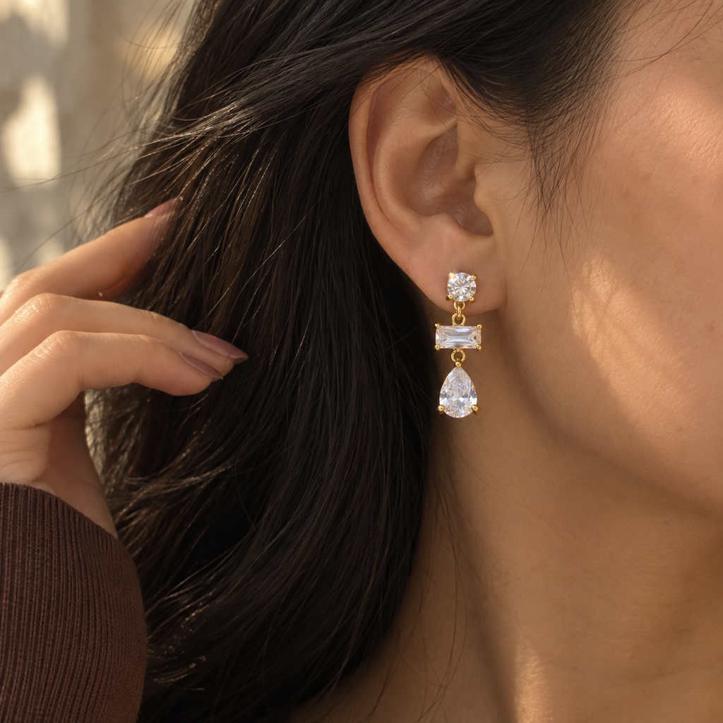 Mira CZ Geometric Statement Drop Earrings
