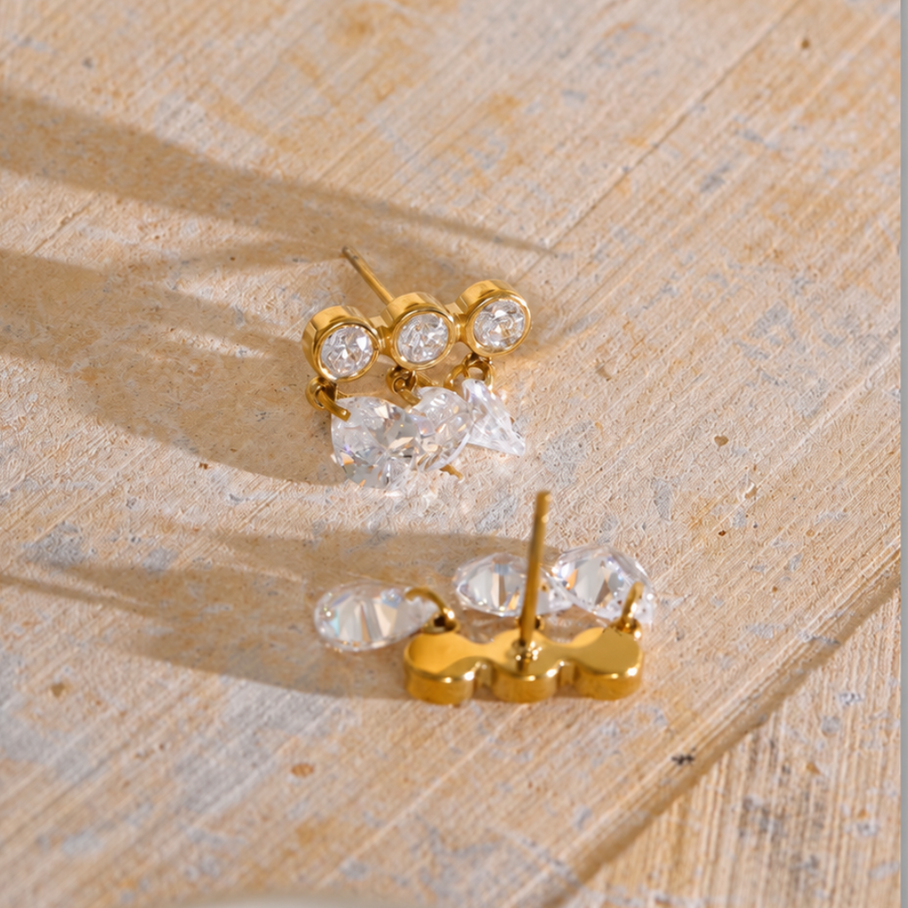 Serena Three Stone CZ Drop Earrings
