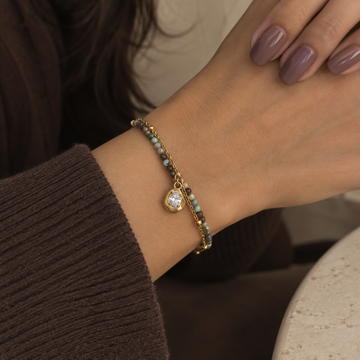 Elara Multicolor Beaded Gold Chain Bracelet