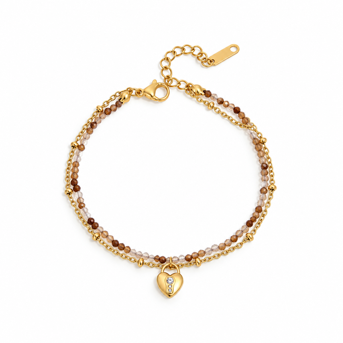Amara Gold Heart Charm Beaded Chain Bracelet