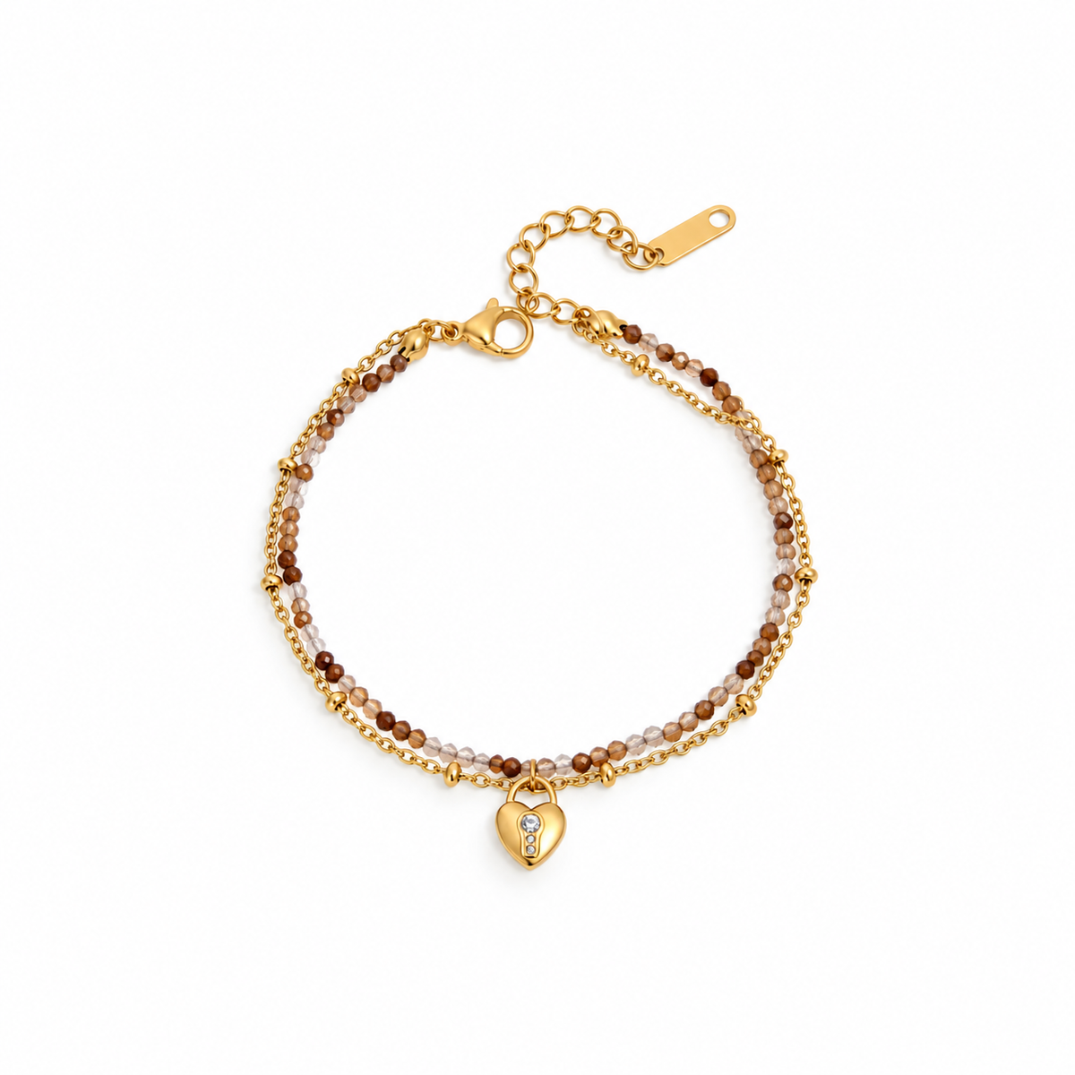 Amara Gold Heart Charm Beaded Chain Bracelet