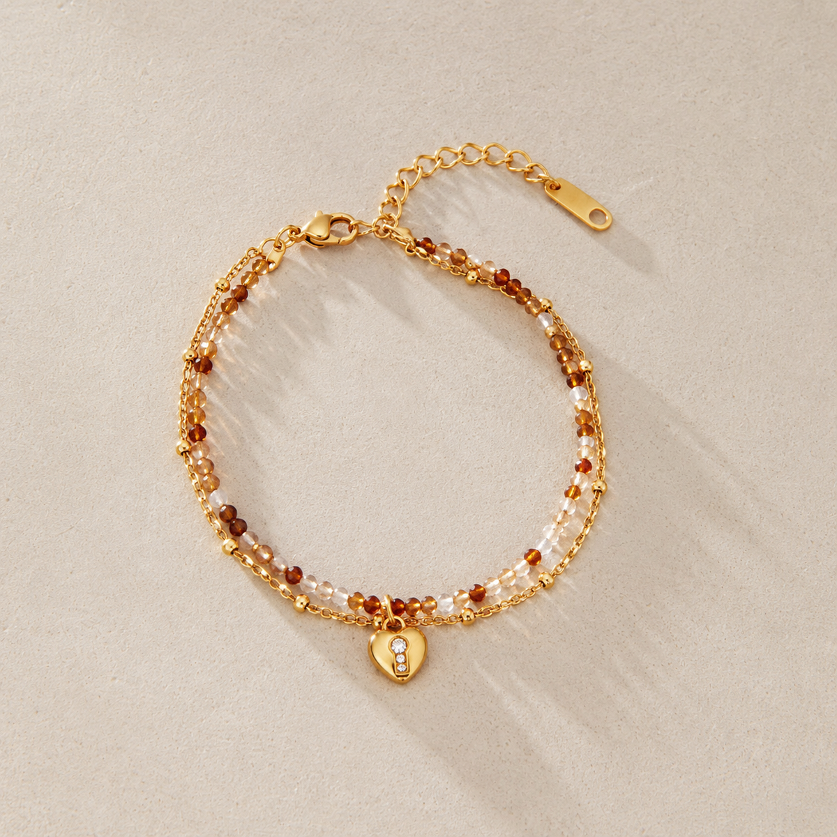Amara Gold Heart Charm Beaded Chain Bracelet
