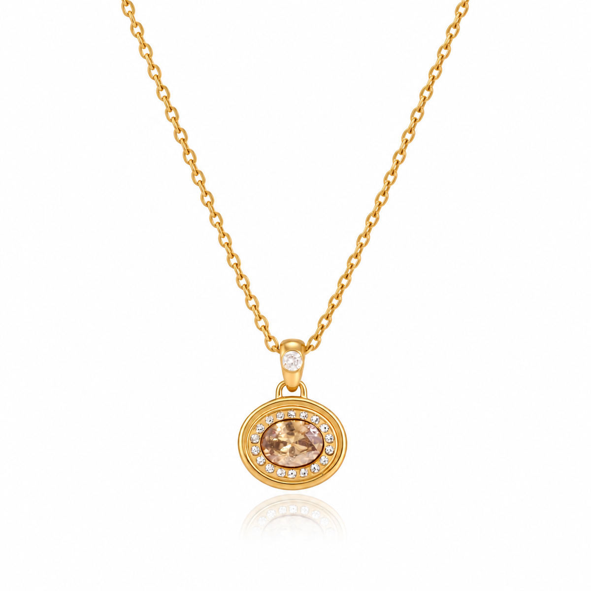 Isabella Gold Oval Stone Halo Pendant Necklace