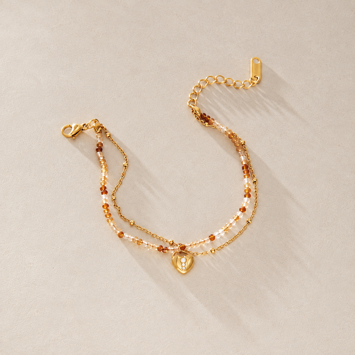 Amara Gold Heart Charm Beaded Chain Bracelet