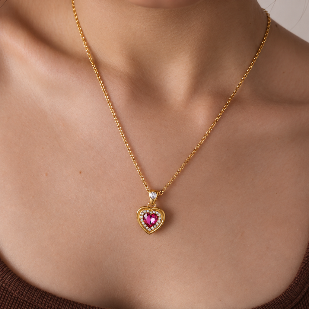 Arabella Pink Heart Pendant Necklace
