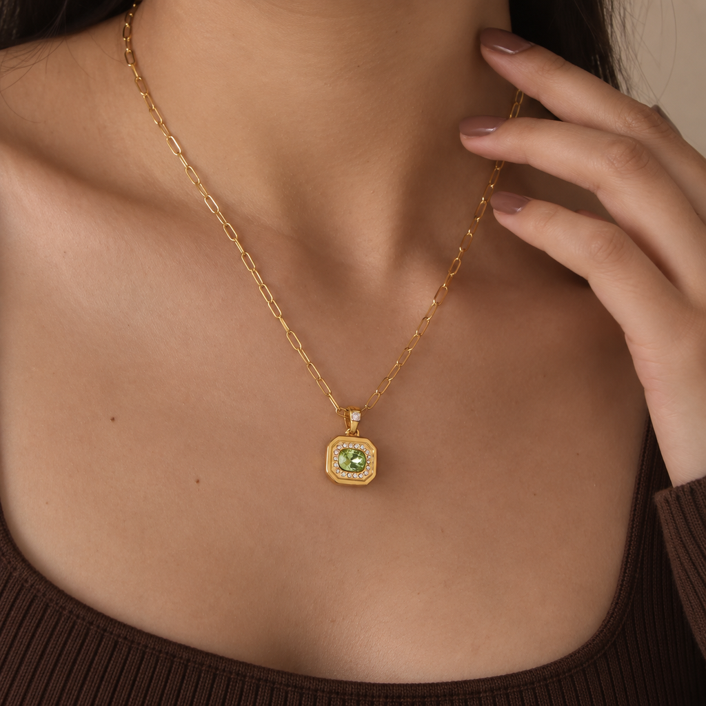 Elena Green Stone Gold Pendant Necklace