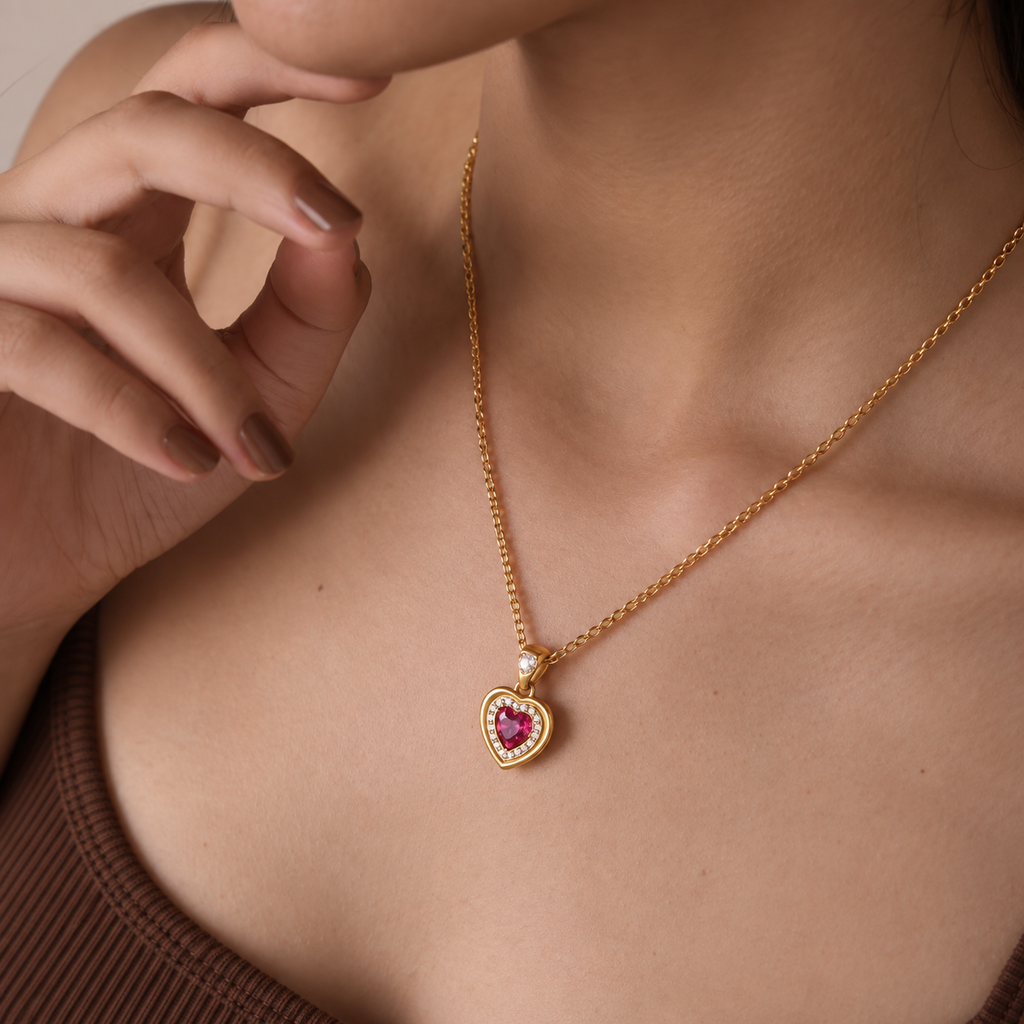 Arabella Pink Heart Pendant Necklace