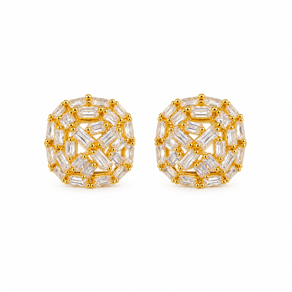 Ivy Gold Baguette CZ Dome Earrings