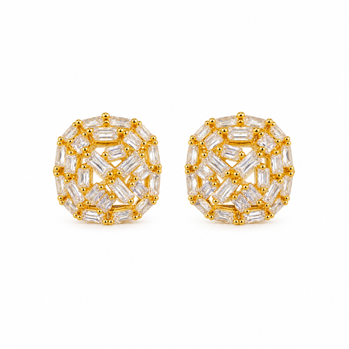 Ivy Gold Baguette CZ Dome Earrings