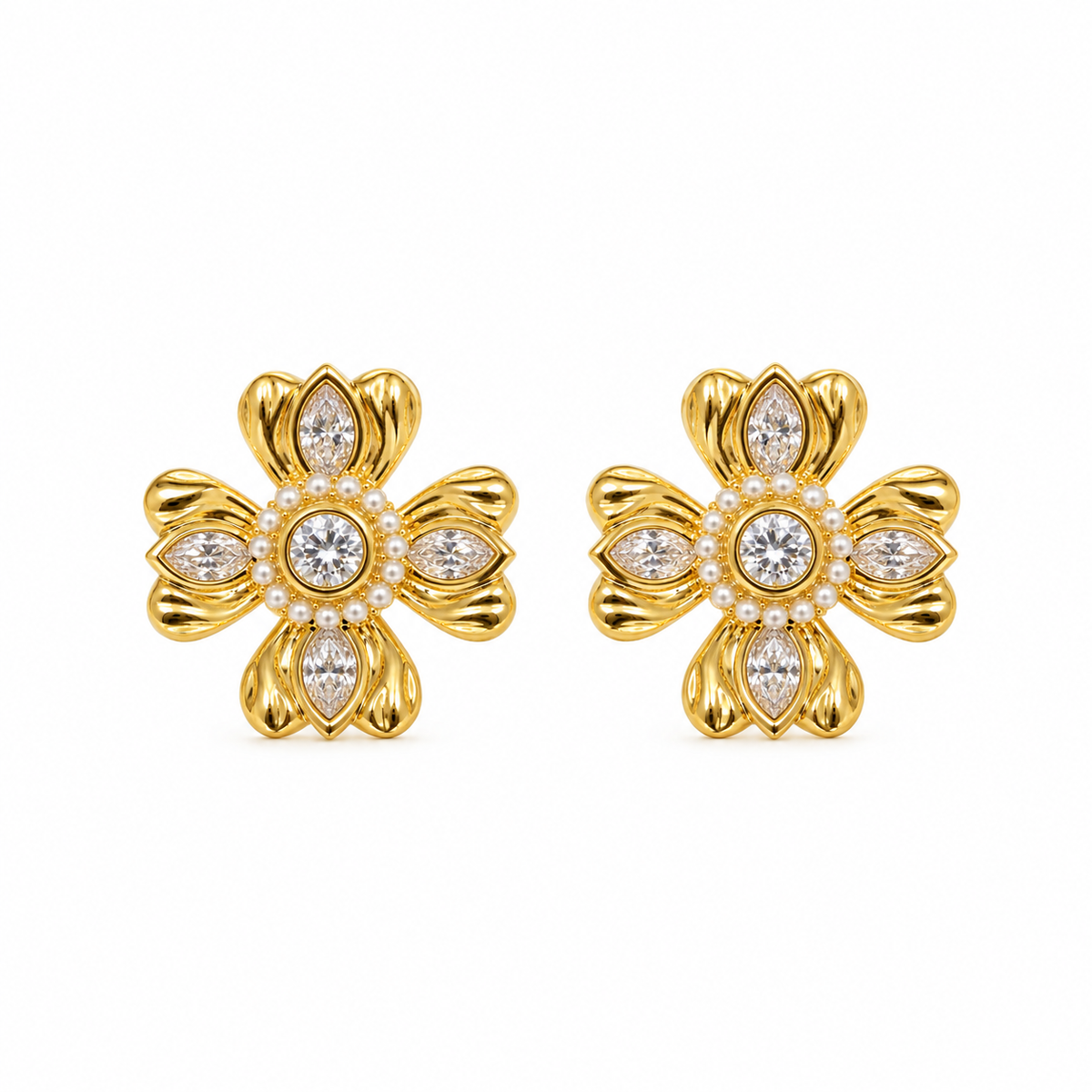 Talia CZ Floral Gold Stud Earrings