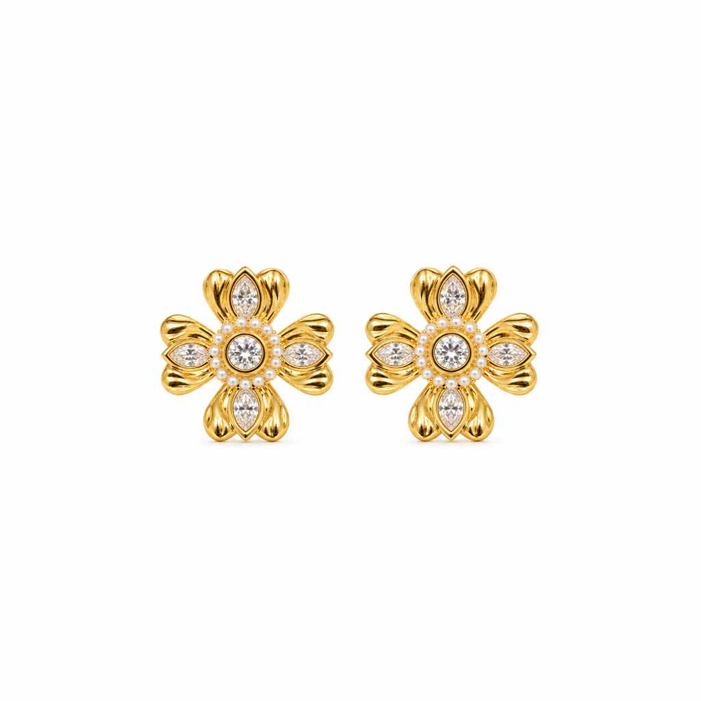 Talia CZ Floral Gold Stud Earrings