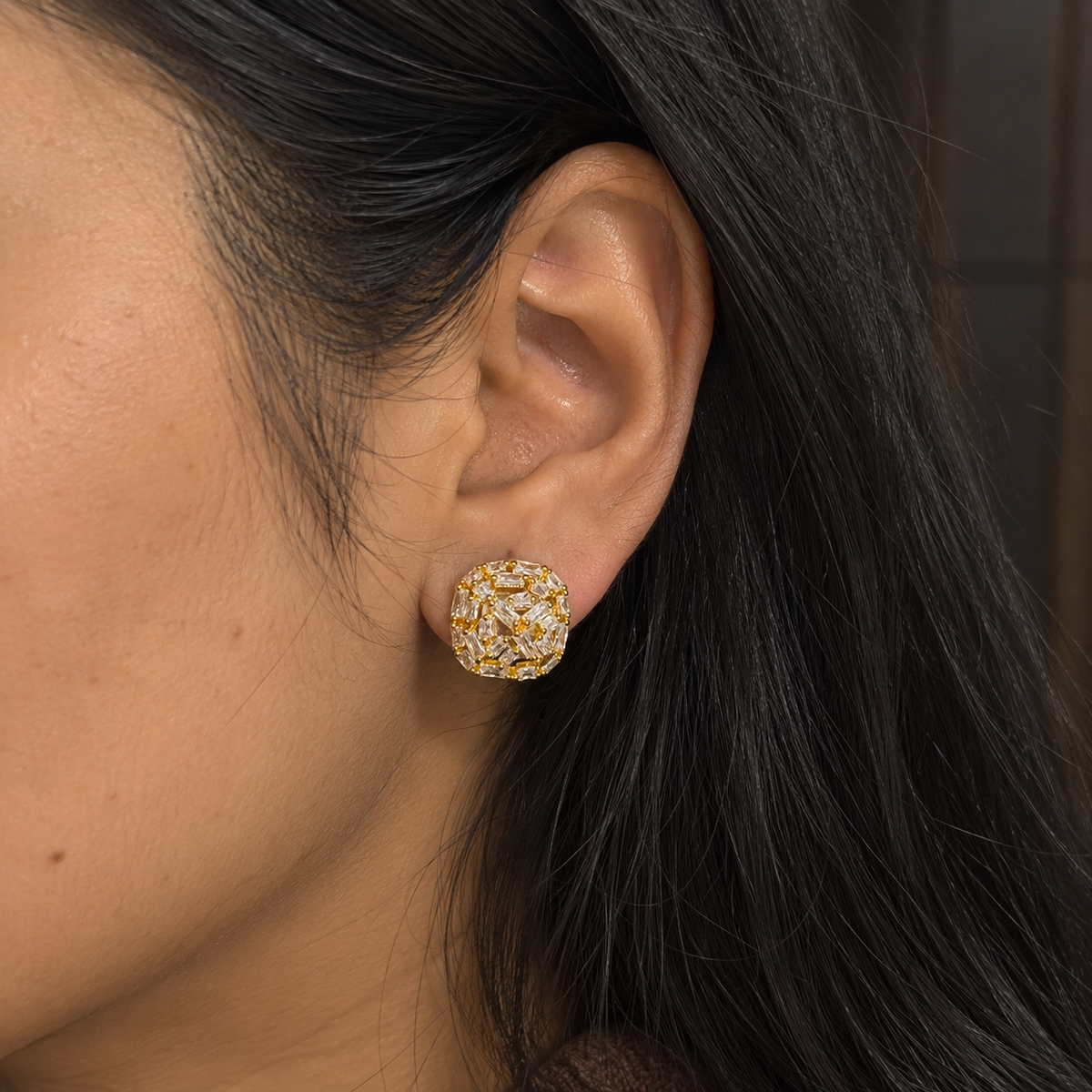 Ivy Gold Baguette CZ Dome Earrings