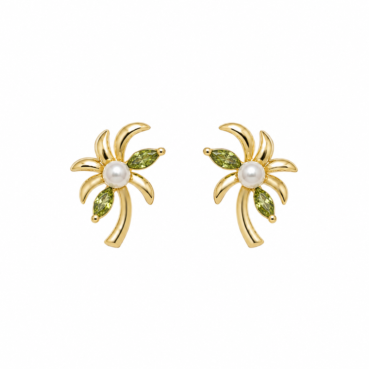 Noelle Palm Tree Pearl Gold Earrings