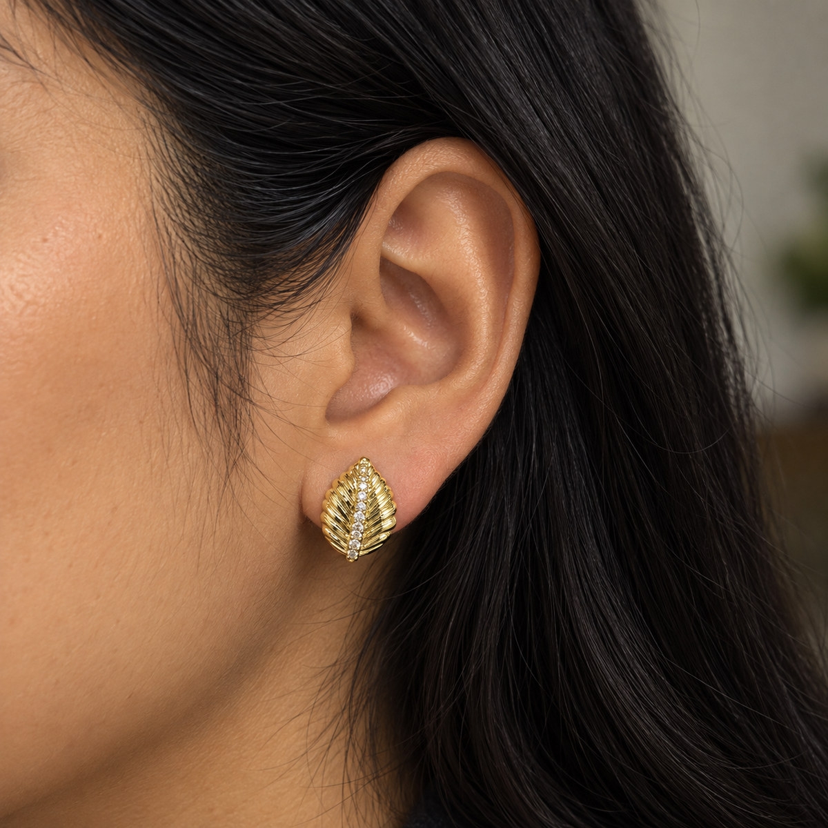 Zara Peridot Leaf CZ Earrings