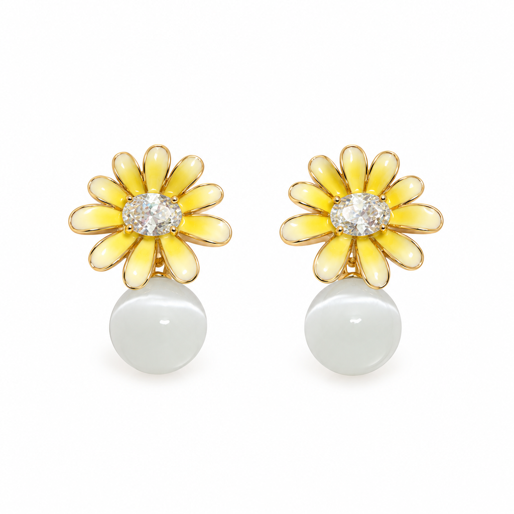 Leah Gold Lotus CZ Stud Earrings