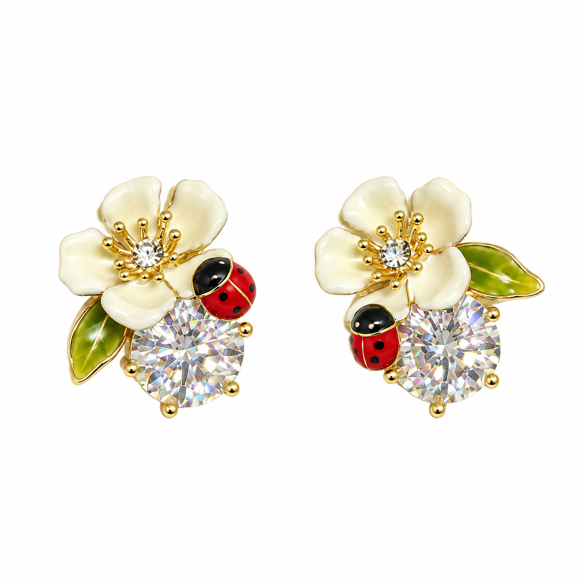 Anaya Ivory Floral Bee CZ Earrings