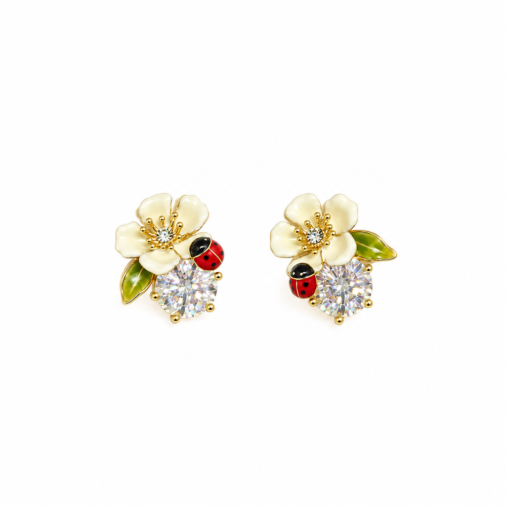 Anaya Ivory Floral Bee CZ Earrings