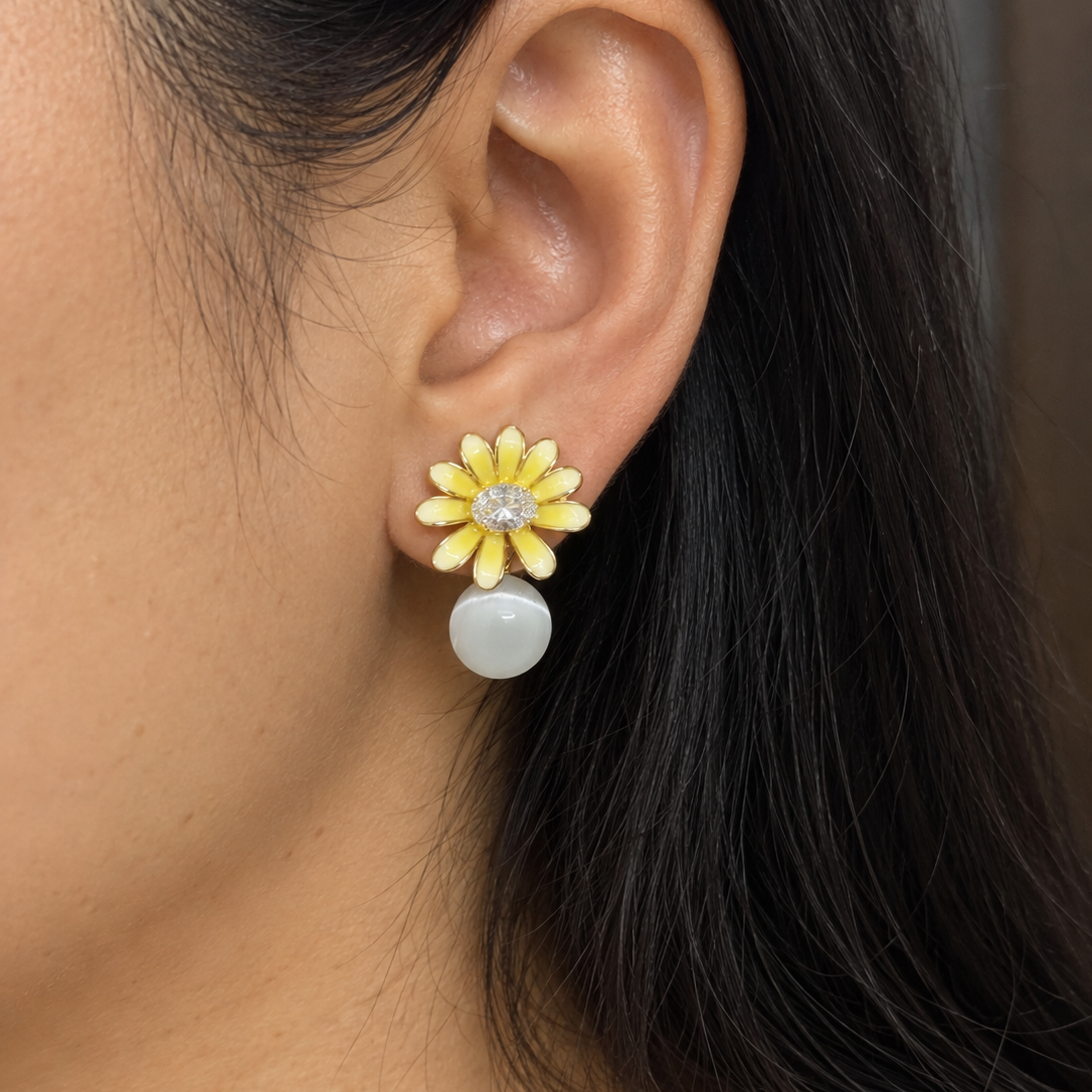 Leah Gold Lotus CZ Stud Earrings