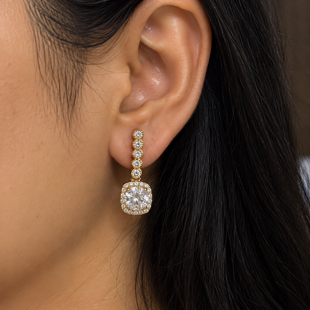 Mira CZ Cushion Drop Earrings
