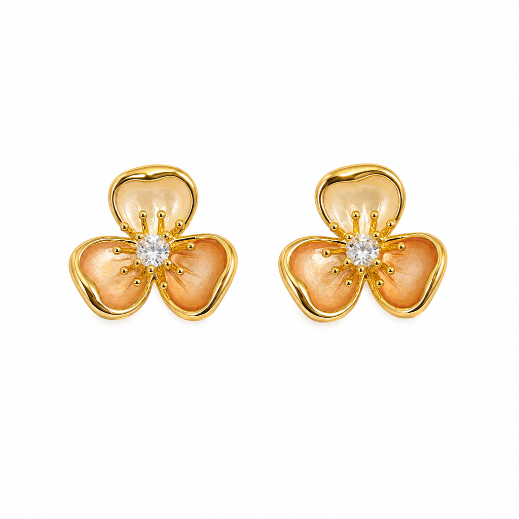 Vanya Peach Enamel Flower Stud Earrings
